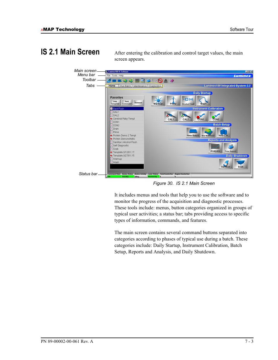 Is 2.1 main screen | Luminex 100 IS User Manual, Version 2.1 User Manual | Page 63 / 184