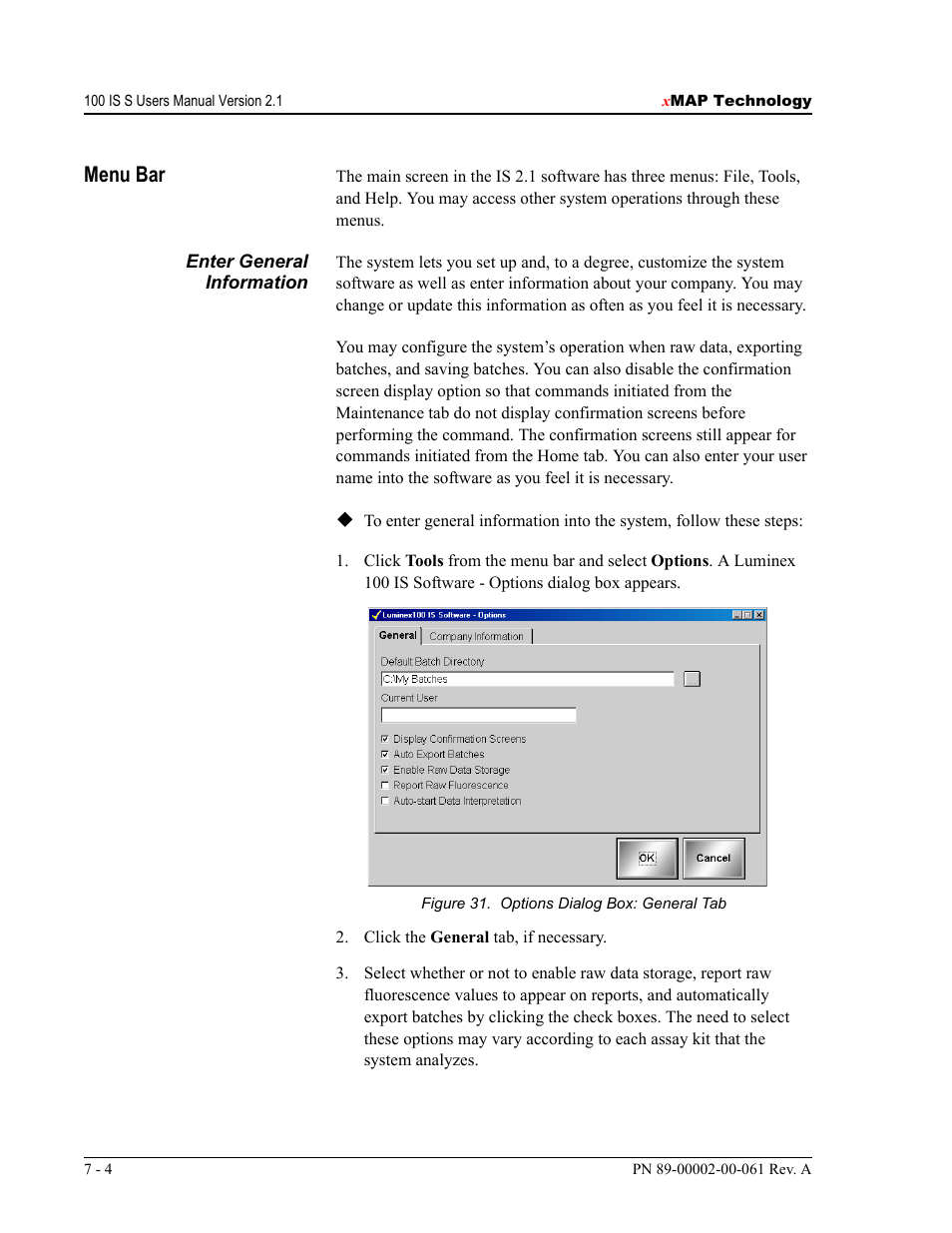 Menu bar | Luminex 100 IS User Manual, Version 2.1 User Manual | Page 64 / 184