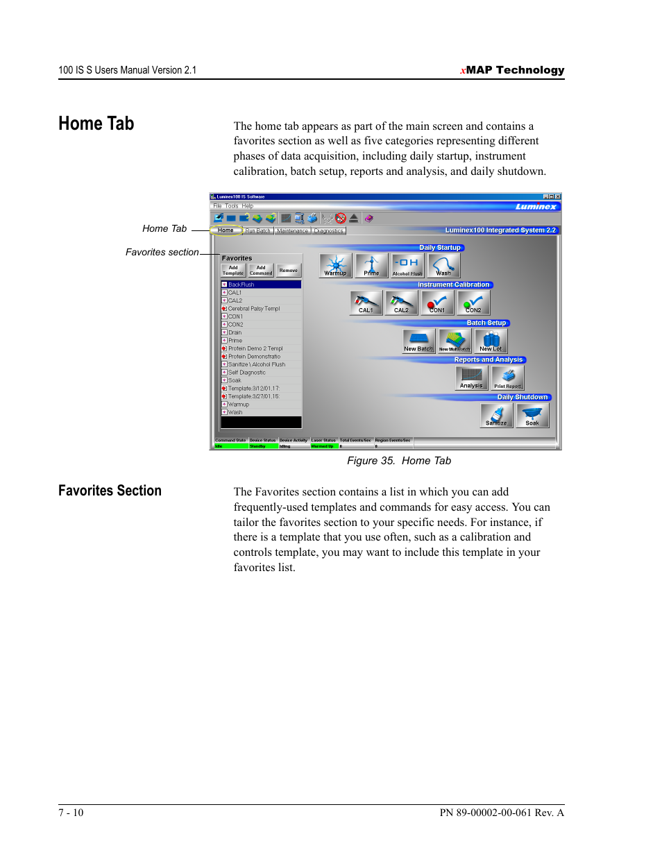 Home tab | Luminex 100 IS User Manual, Version 2.1 User Manual | Page 70 / 184