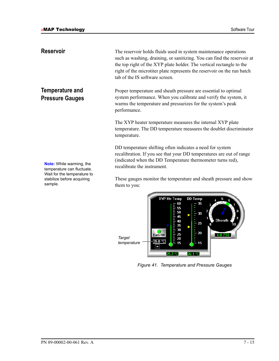 Reservoir, Temperature and pressure gauges | Luminex 100 IS User Manual, Version 2.1 User Manual | Page 75 / 184
