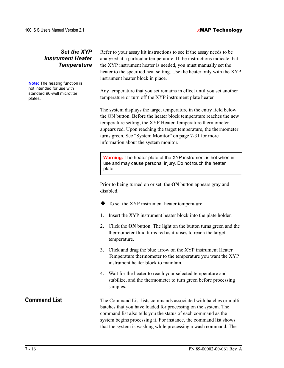 Command list | Luminex 100 IS User Manual, Version 2.1 User Manual | Page 76 / 184