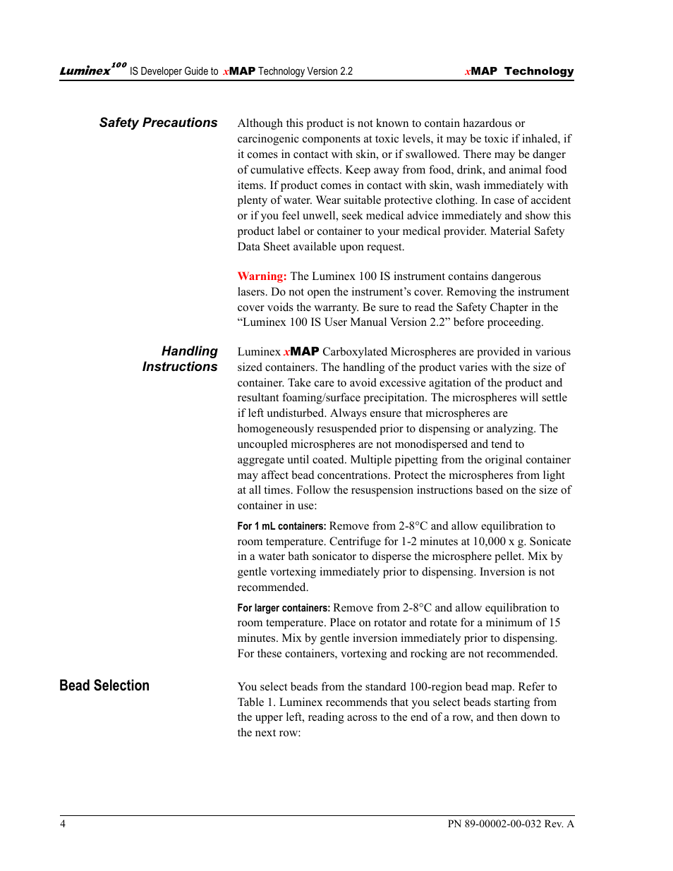Bead selection | Luminex 100 IS Version 2.2 User Manual | Page 10 / 96