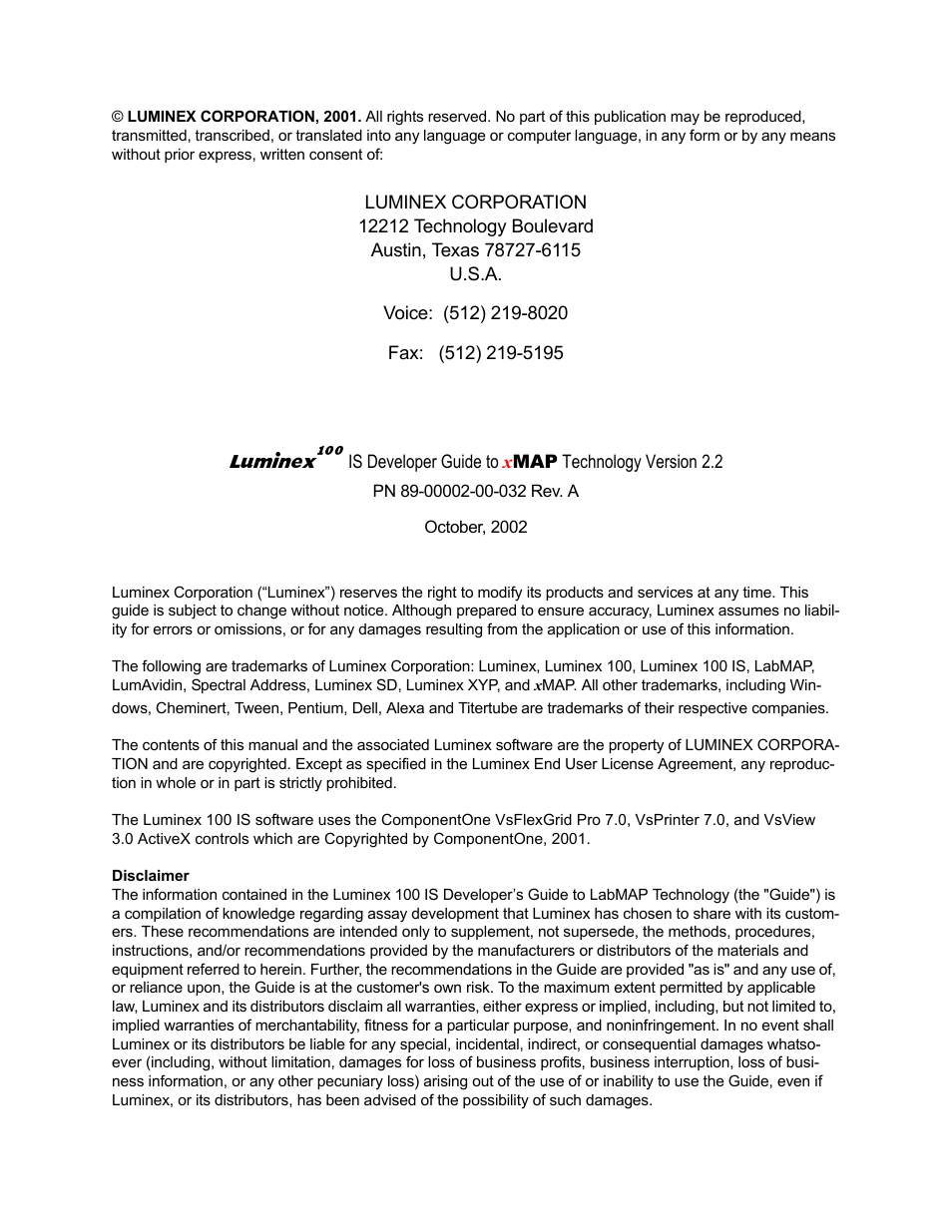 Luminex 100 IS Version 2.2 User Manual | Page 2 / 96
