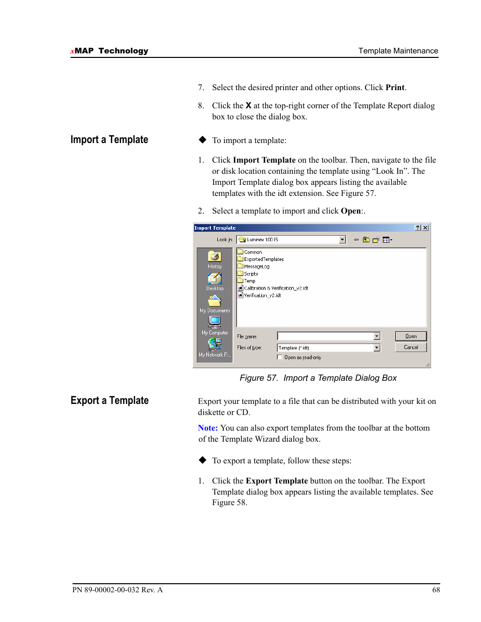 Import a template, Export a template | Luminex 100 IS Version 2.2 User Manual | Page 74 / 96