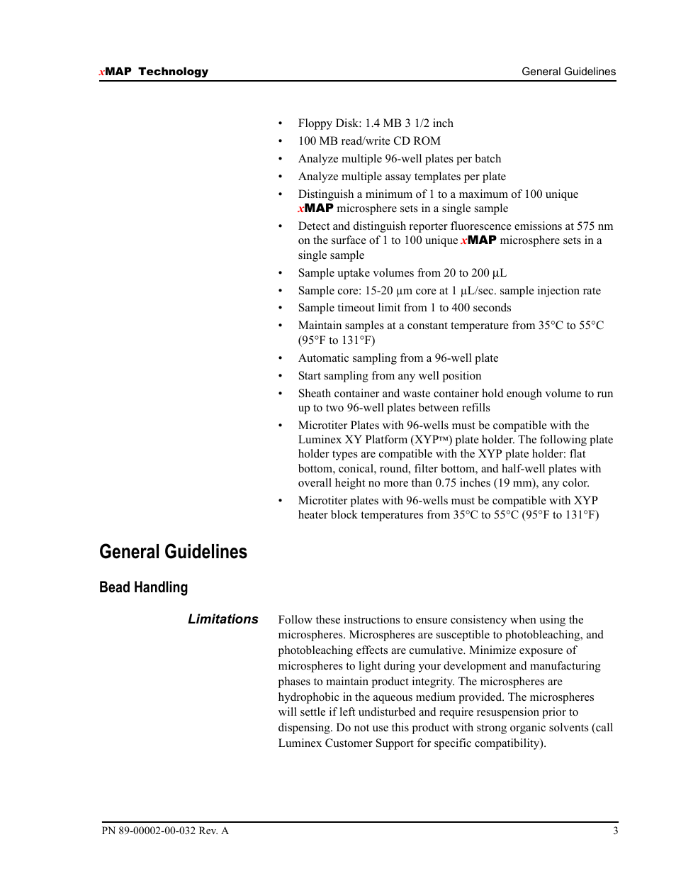 General guidelines, Bead handling | Luminex 100 IS Version 2.2 User Manual | Page 9 / 96