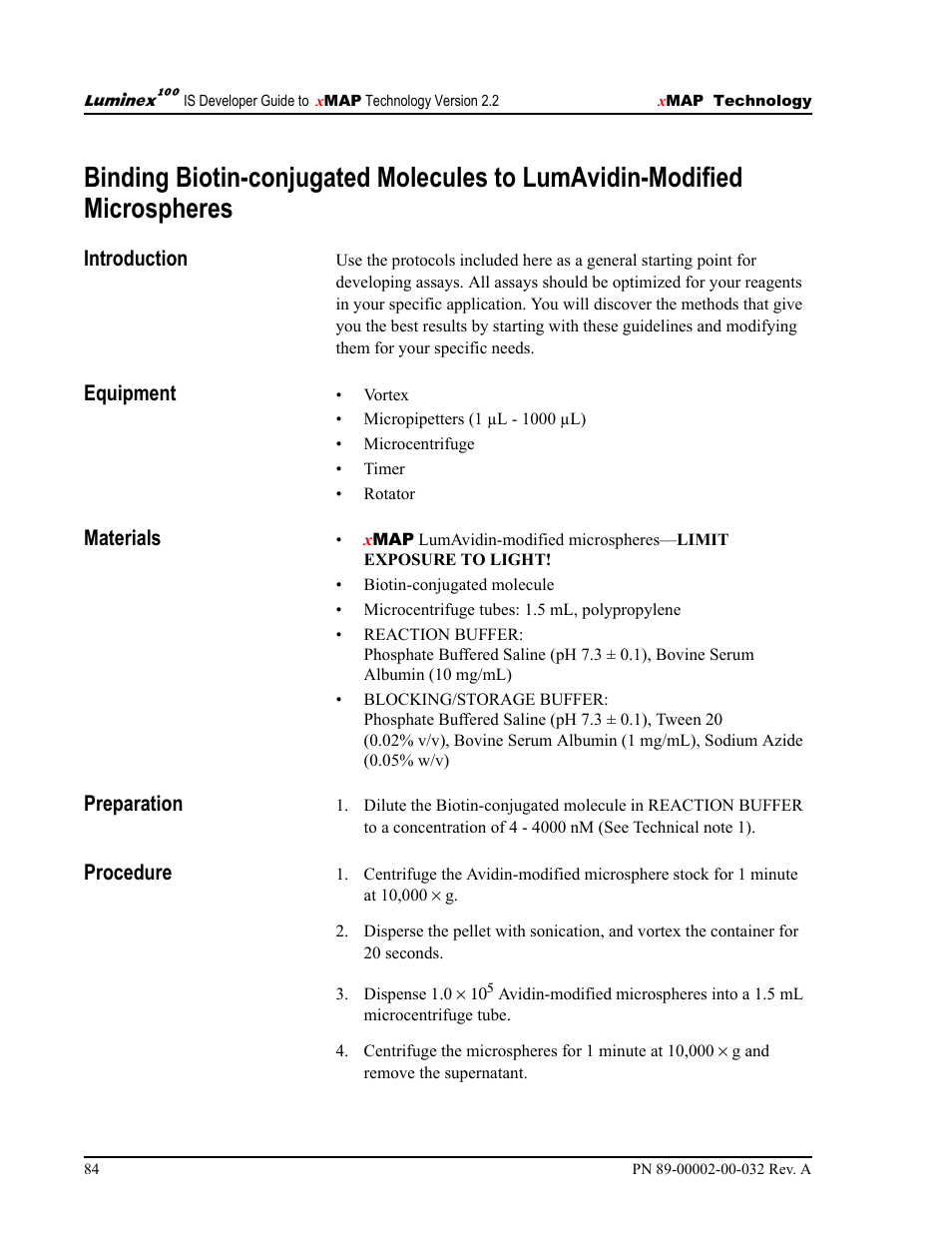 Introduction, Equipment, Materials | Preparation, Procedure | Luminex 100 IS Version 2.2 User Manual | Page 90 / 96
