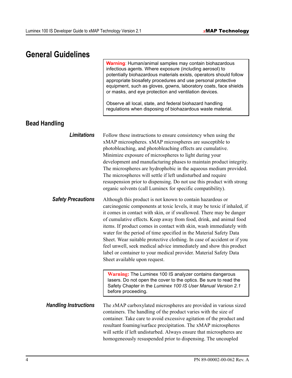 General guidelines, Bead handling | Luminex 100 IS Version 2.1 User Manual | Page 10 / 84