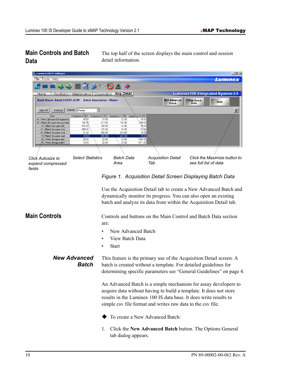 Main controls and batch data, Main controls | Luminex 100 IS Version 2.1 User Manual | Page 16 / 84