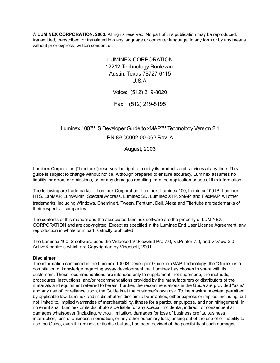 Luminex 100 IS Version 2.1 User Manual | Page 2 / 84