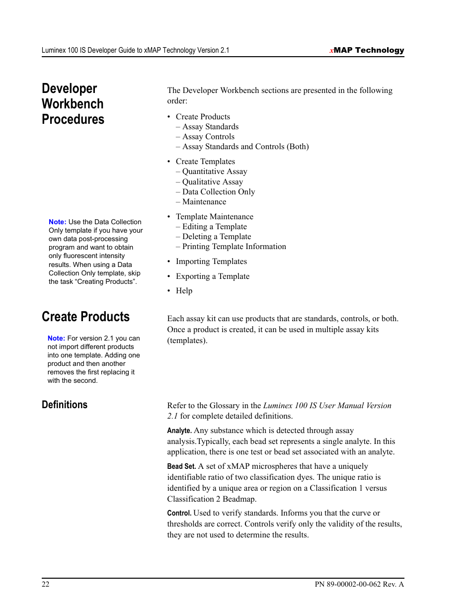 Developer workbench procedures, Create products, Definitions | Luminex 100 IS Version 2.1 User Manual | Page 28 / 84