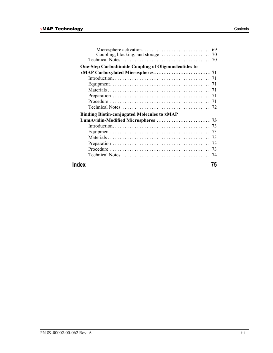 Index 75 | Luminex 100 IS Version 2.1 User Manual | Page 5 / 84