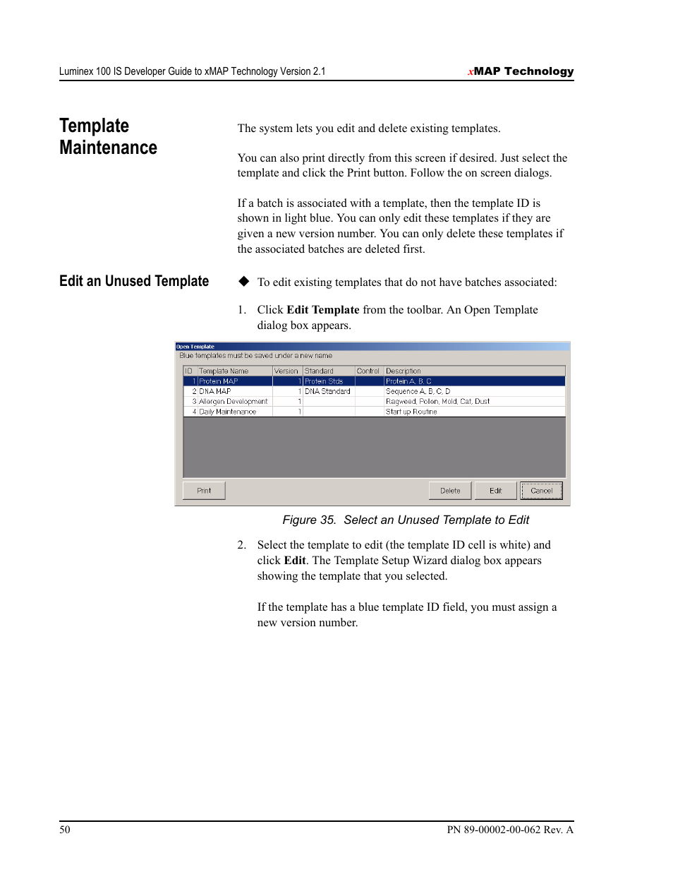 Template maintenance | Luminex 100 IS Version 2.1 User Manual | Page 56 / 84