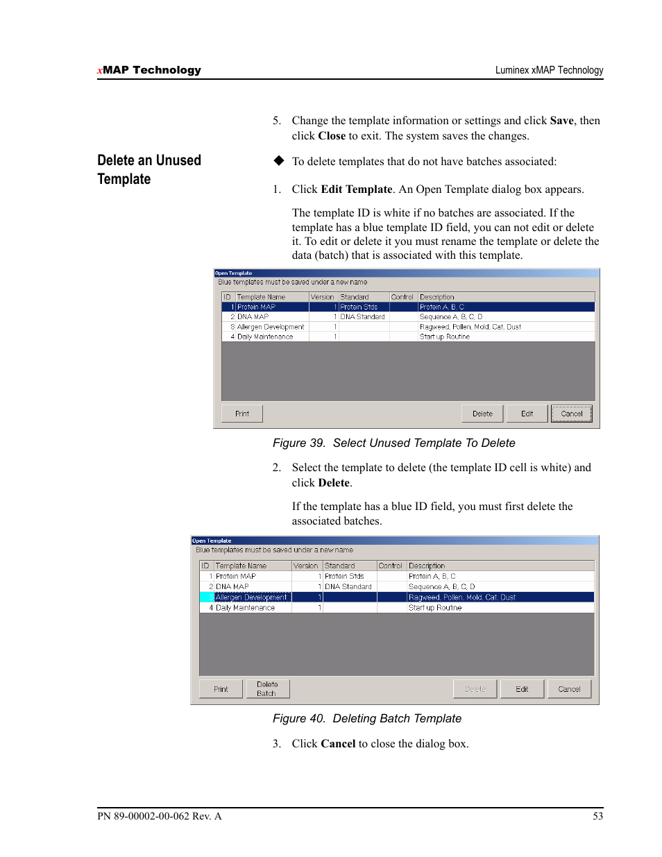 Delete an unused template | Luminex 100 IS Version 2.1 User Manual | Page 59 / 84