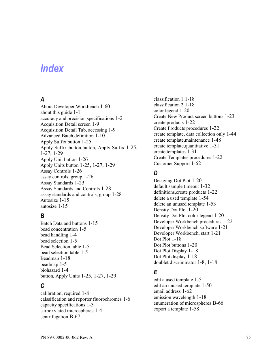 Index | Luminex 100 IS Version 2.1 User Manual | Page 81 / 84