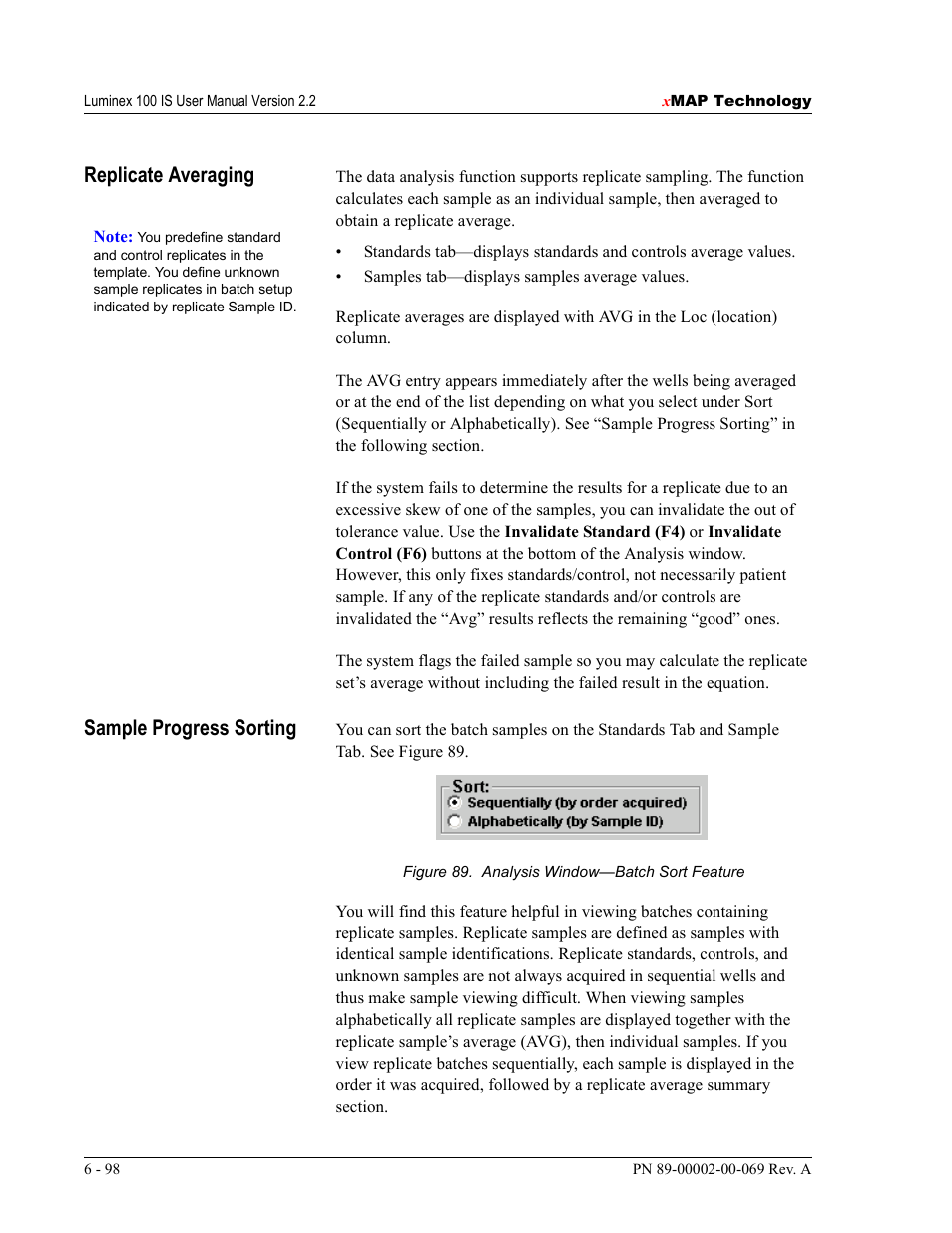 Replicate averaging, Sample progress sorting | Luminex 100 IS Version 2.2 User Manual | Page 152 / 246