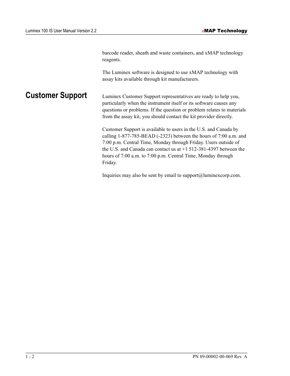 Customer support | Luminex 100 IS Version 2.2 User Manual | Page 16 / 246