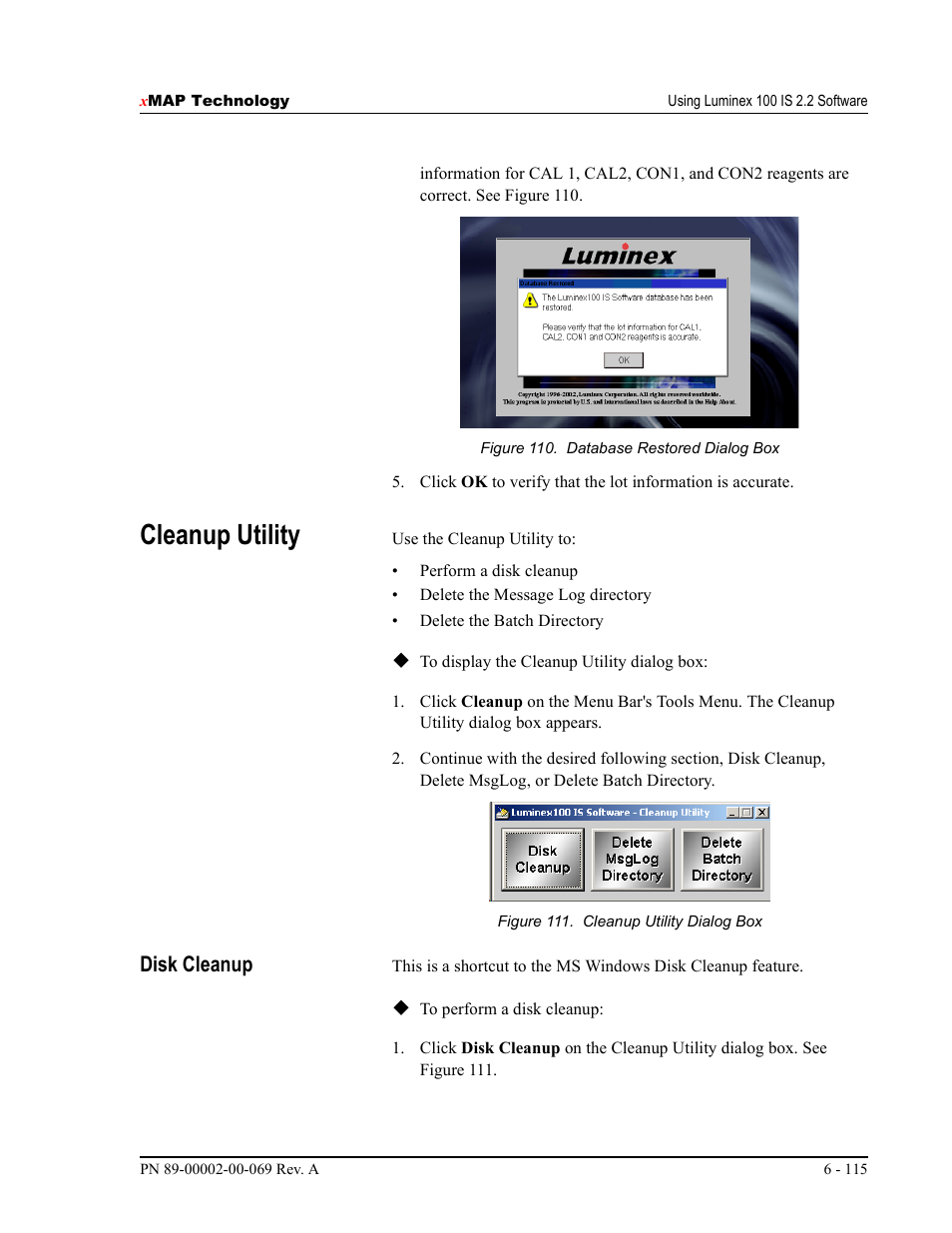 Cleanup utility, Disk cleanup | Luminex 100 IS Version 2.2 User Manual | Page 169 / 246