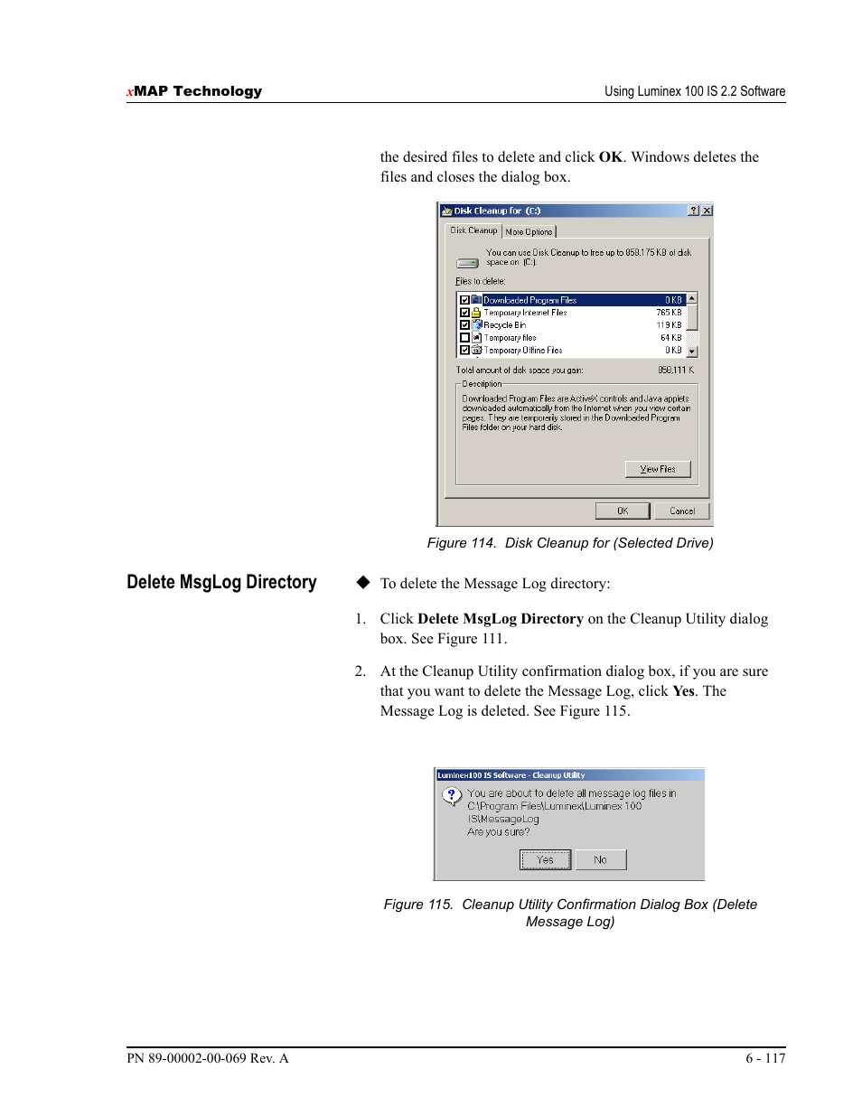 Delete msglog directory | Luminex 100 IS Version 2.2 User Manual | Page 171 / 246