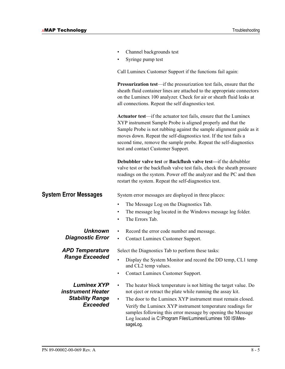 System error messages | Luminex 100 IS Version 2.2 User Manual | Page 195 / 246