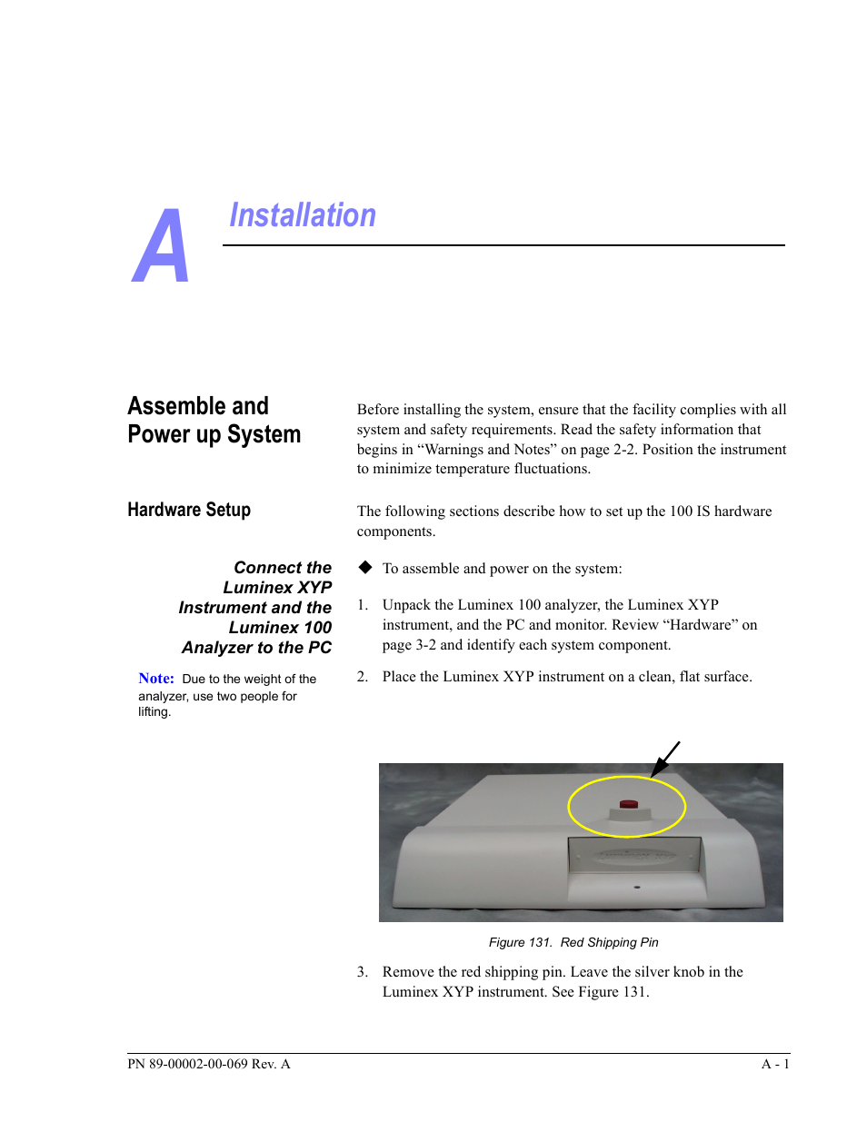 Installation, Assemble and power up system | Luminex 100 IS Version 2.2 User Manual | Page 207 / 246