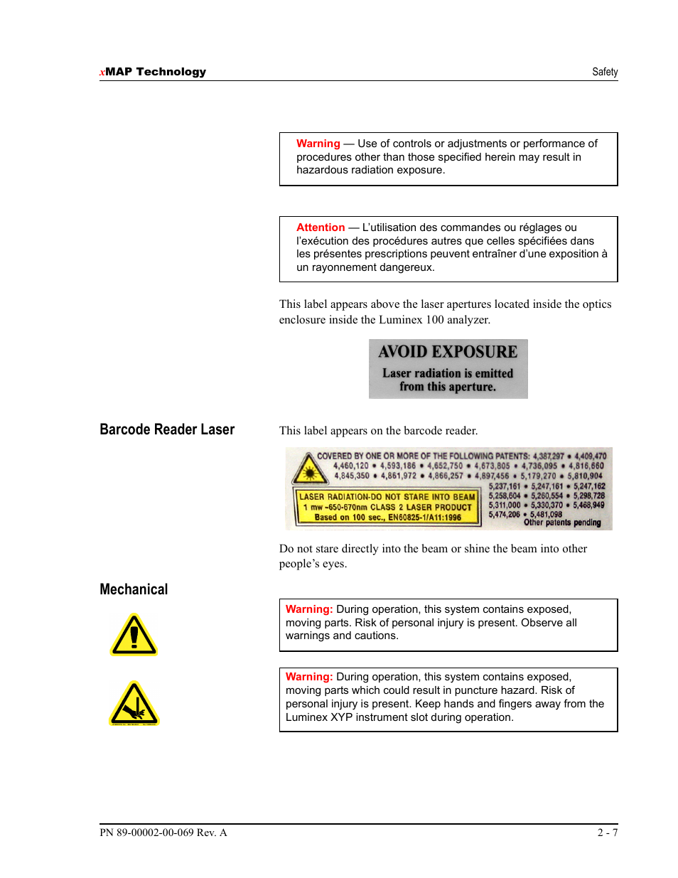 Barcode reader laser, Mechanical | Luminex 100 IS Version 2.2 User Manual | Page 23 / 246