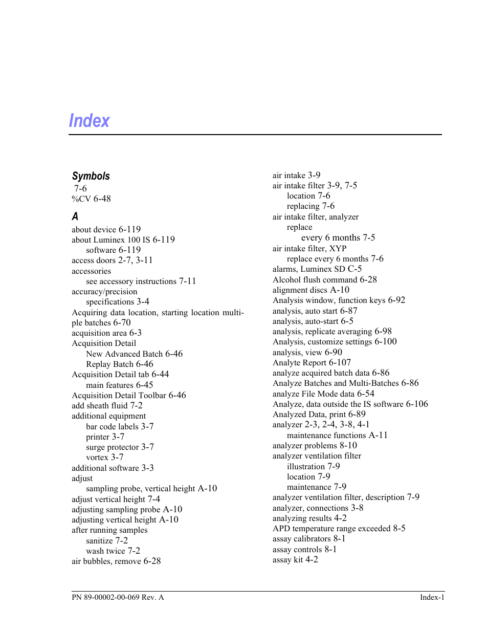 Index | Luminex 100 IS Version 2.2 User Manual | Page 235 / 246