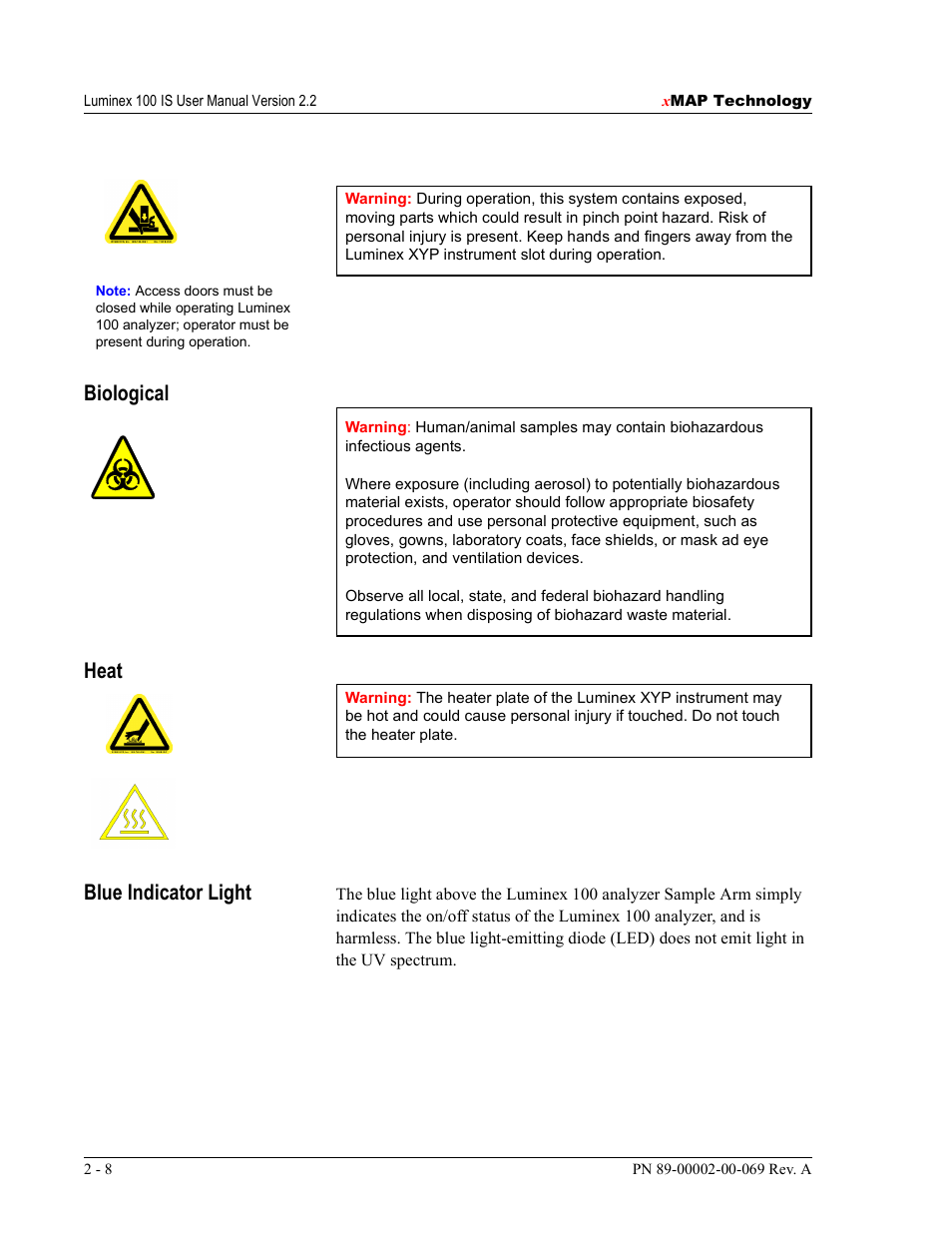Biological heat blue indicator light | Luminex 100 IS Version 2.2 User Manual | Page 24 / 246