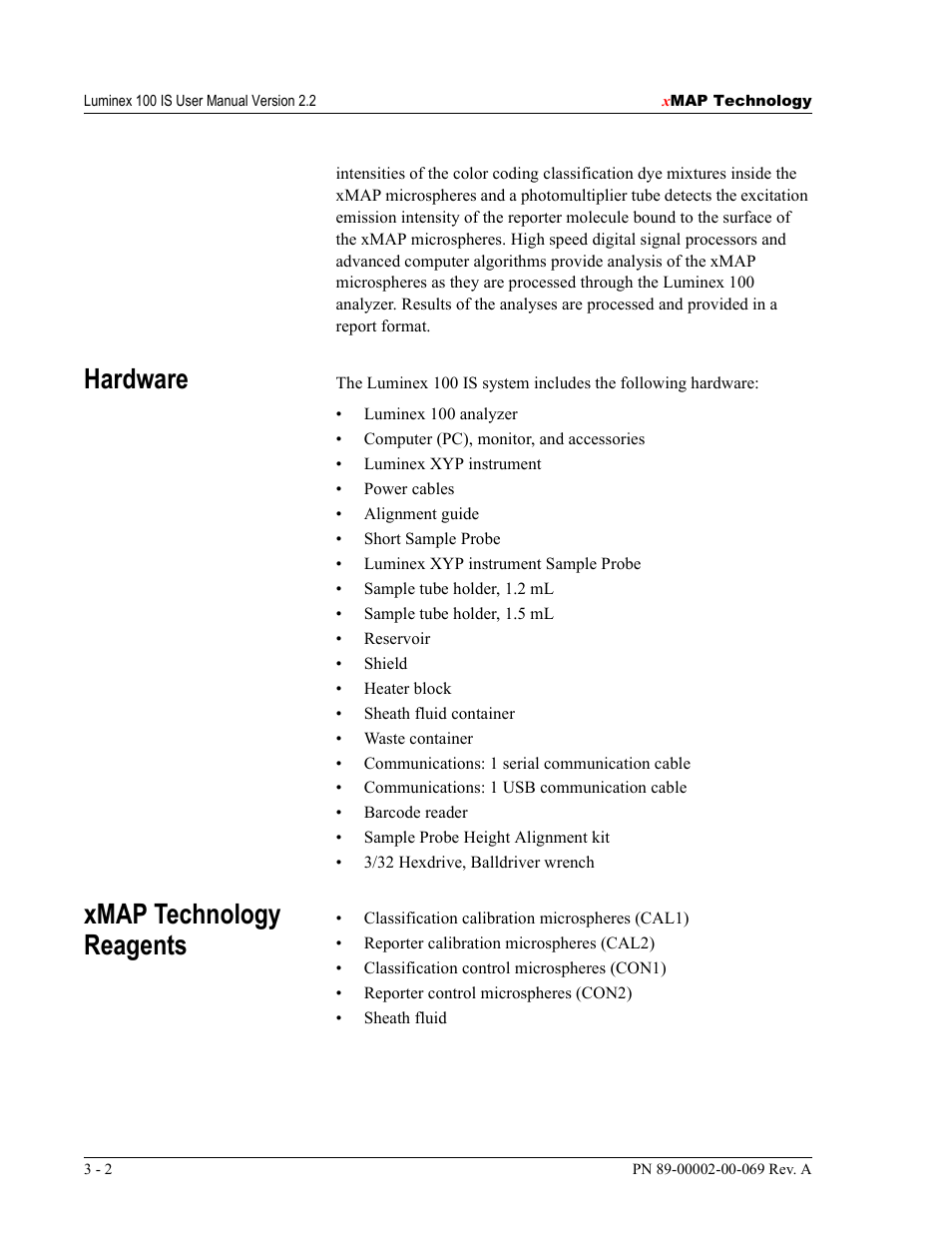 Hardware, Xmap technology reagents | Luminex 100 IS Version 2.2 User Manual | Page 28 / 246