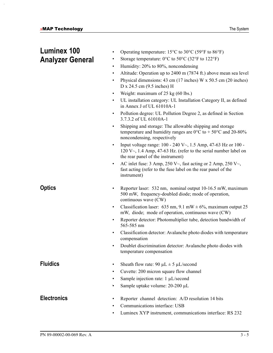 Luminex 100 analyzer general, Optics, Fluidics | Electronics | Luminex 100 IS Version 2.2 User Manual | Page 31 / 246