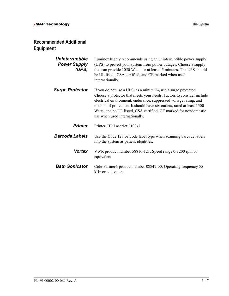 Recommended additional equipment | Luminex 100 IS Version 2.2 User Manual | Page 33 / 246