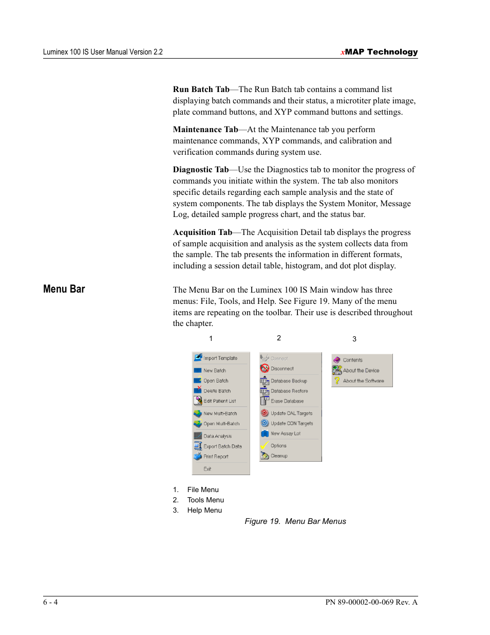 Menu bar | Luminex 100 IS Version 2.2 User Manual | Page 58 / 246