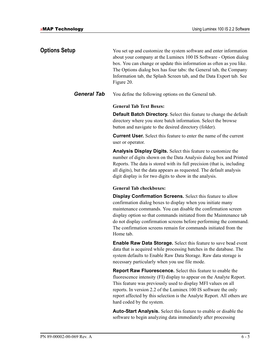 Options setup | Luminex 100 IS Version 2.2 User Manual | Page 59 / 246