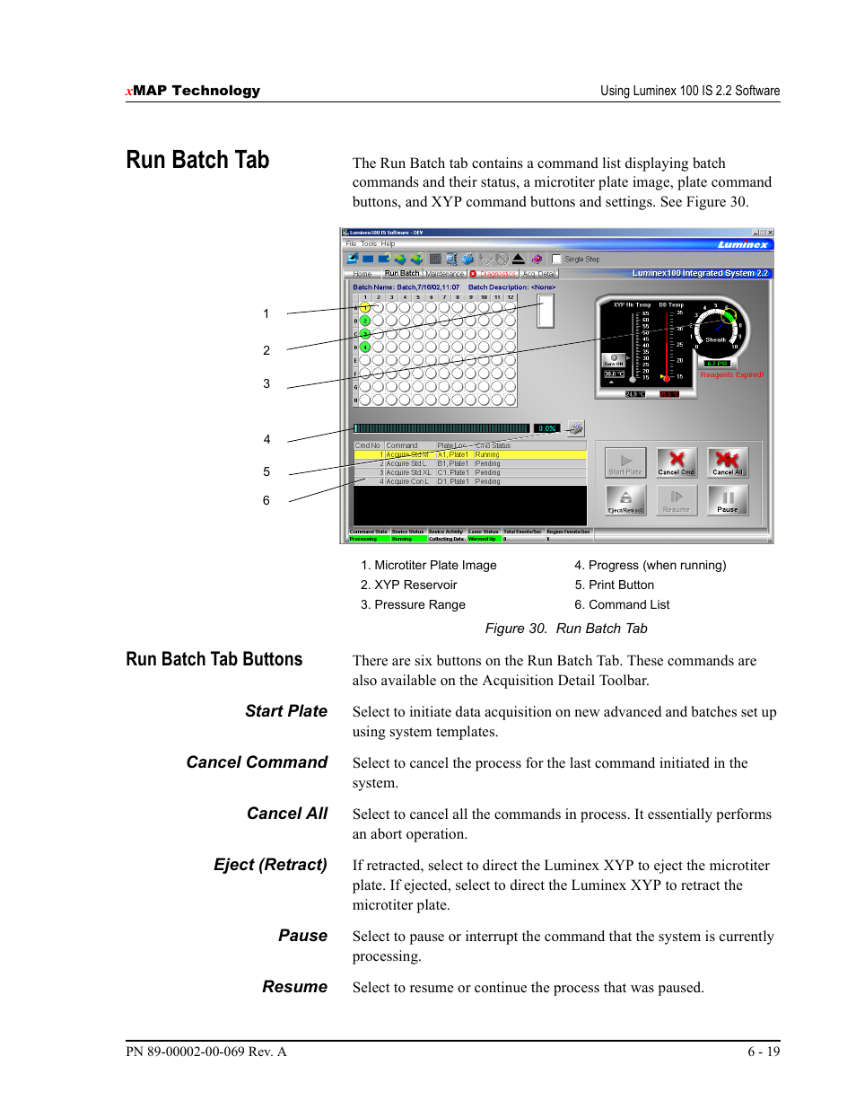 Run batch tab, Run batch tab buttons | Luminex 100 IS Version 2.2 User Manual | Page 73 / 246