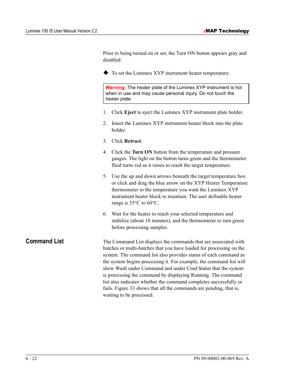 Command list | Luminex 100 IS Version 2.2 User Manual | Page 76 / 246