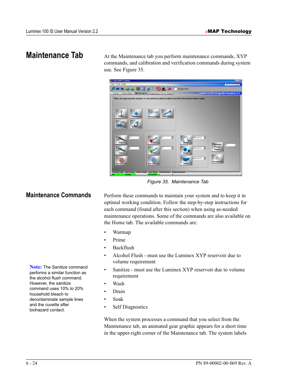 Maintenance tab, Maintenance commands | Luminex 100 IS Version 2.2 User Manual | Page 78 / 246