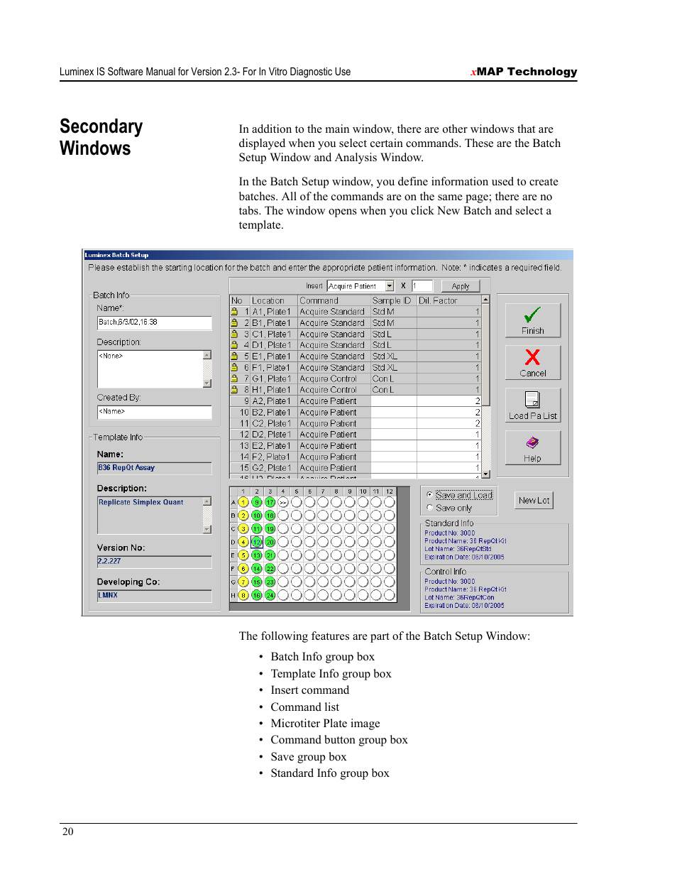 Secondary windows | Luminex IS Version 2.3 (IVD) User Manual | Page 30 / 116