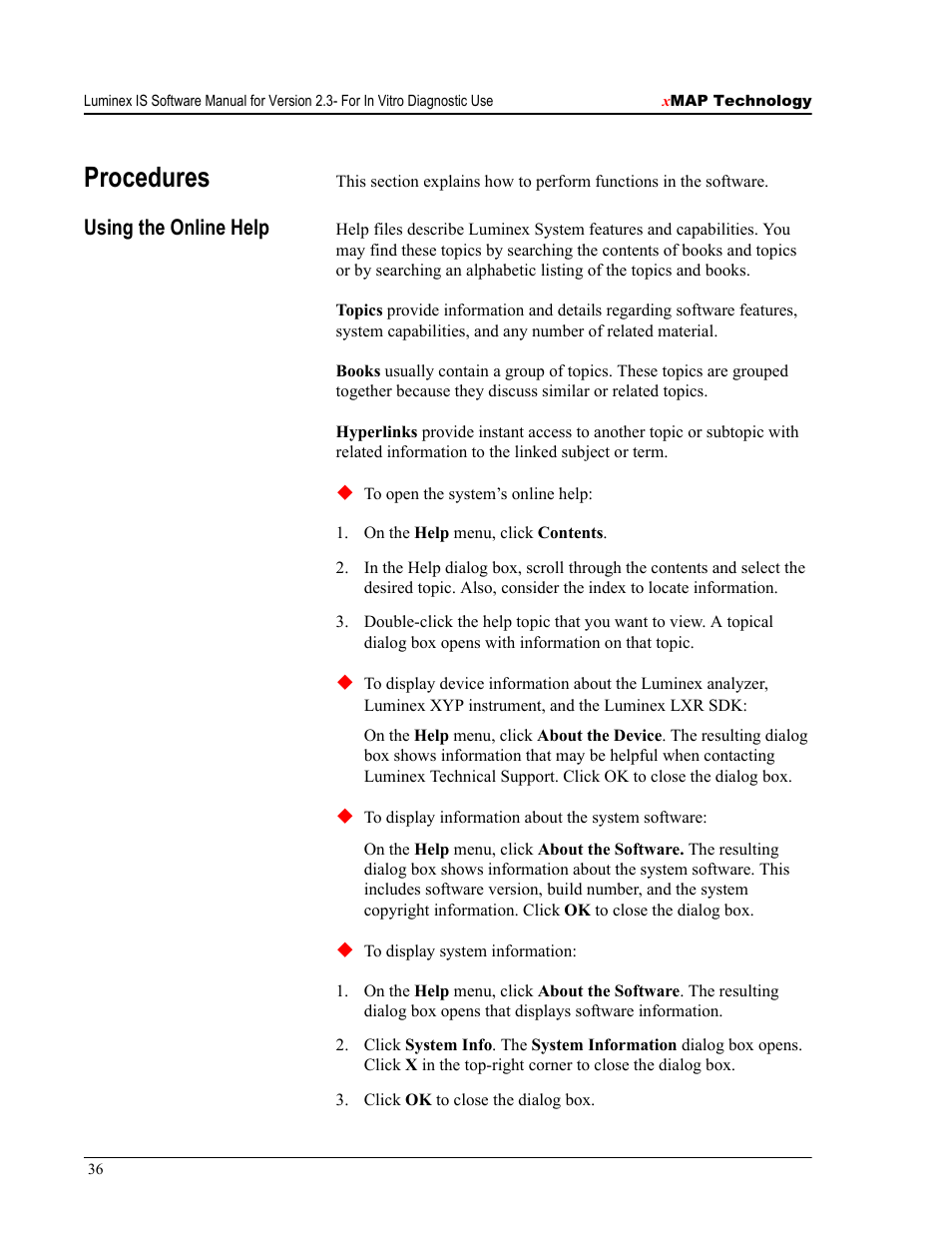 Procedures, Using the online help | Luminex IS Version 2.3 (IVD) User Manual | Page 46 / 116