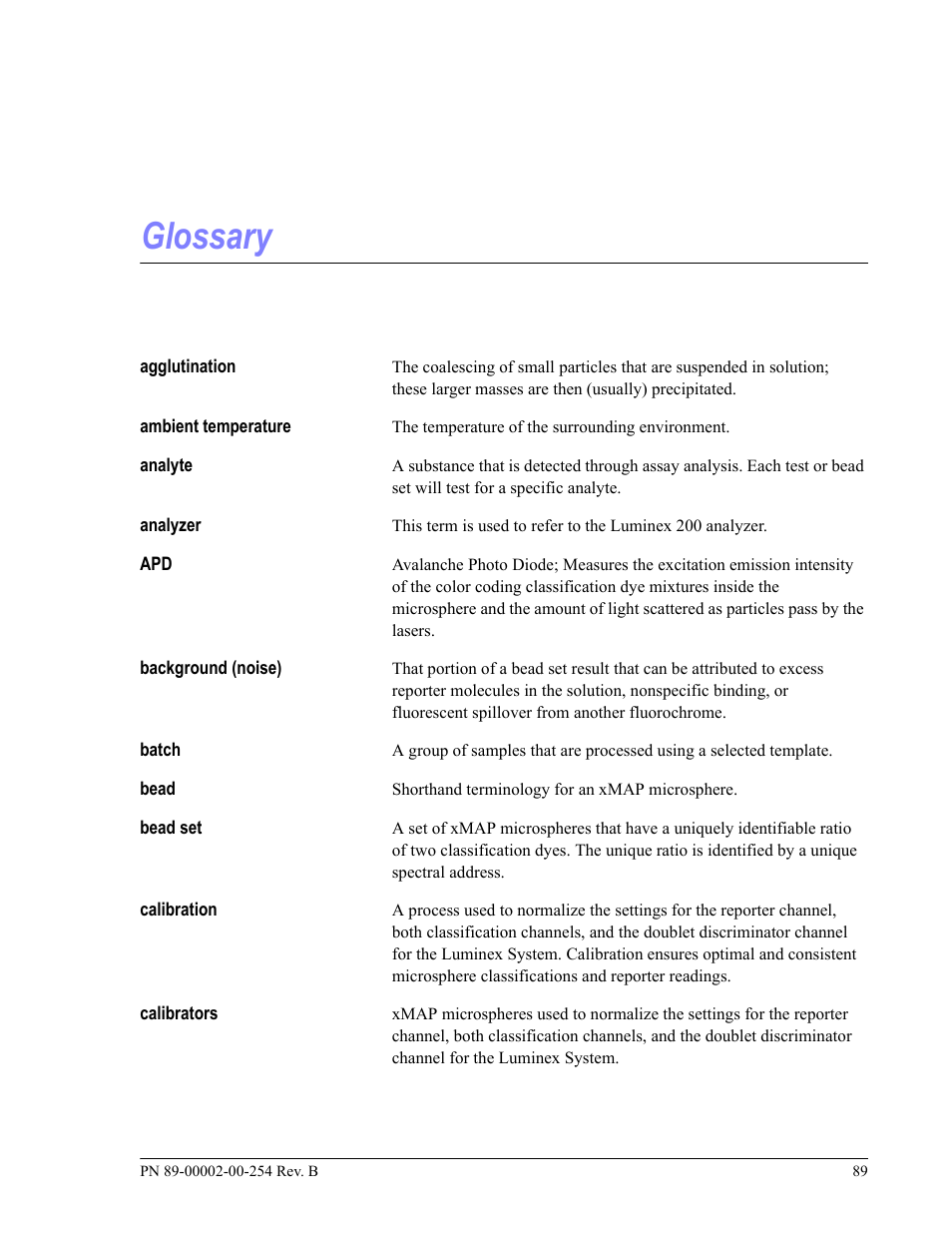 Glossary | Luminex IS Version 2.3 (IVD) User Manual | Page 99 / 116