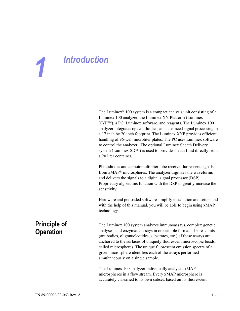 Introduction, Principle of operation | Luminex 100 User Manual Version 1.7 User Manual | Page 11 / 146