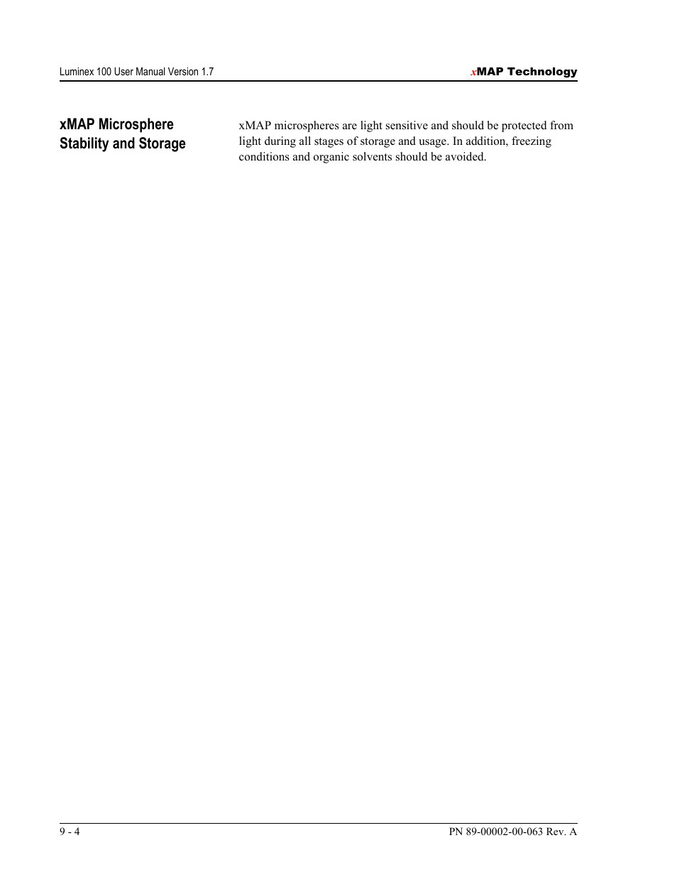 Xmap microsphere stability and storage | Luminex 100 User Manual Version 1.7 User Manual | Page 114 / 146