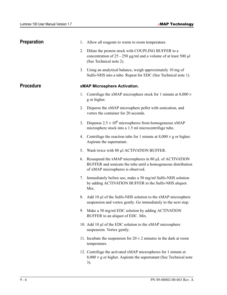 Preparation, Procedure | Luminex 100 User Manual Version 1.7 User Manual | Page 116 / 146