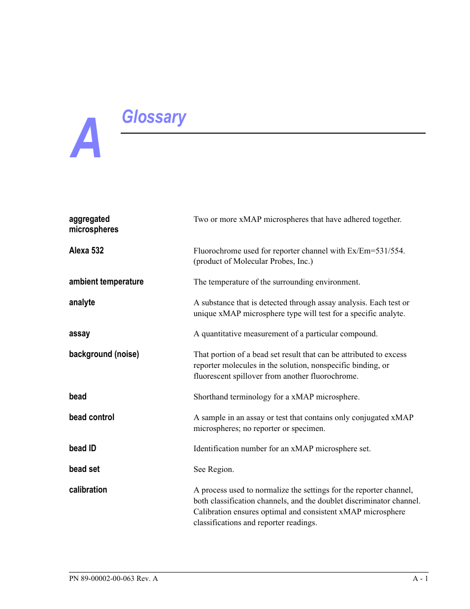 Glossary | Luminex 100 User Manual Version 1.7 User Manual | Page 123 / 146