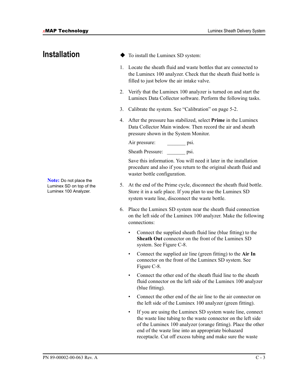Installation | Luminex 100 User Manual Version 1.7 User Manual | Page 135 / 146