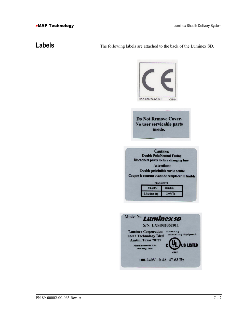 Labels | Luminex 100 User Manual Version 1.7 User Manual | Page 139 / 146