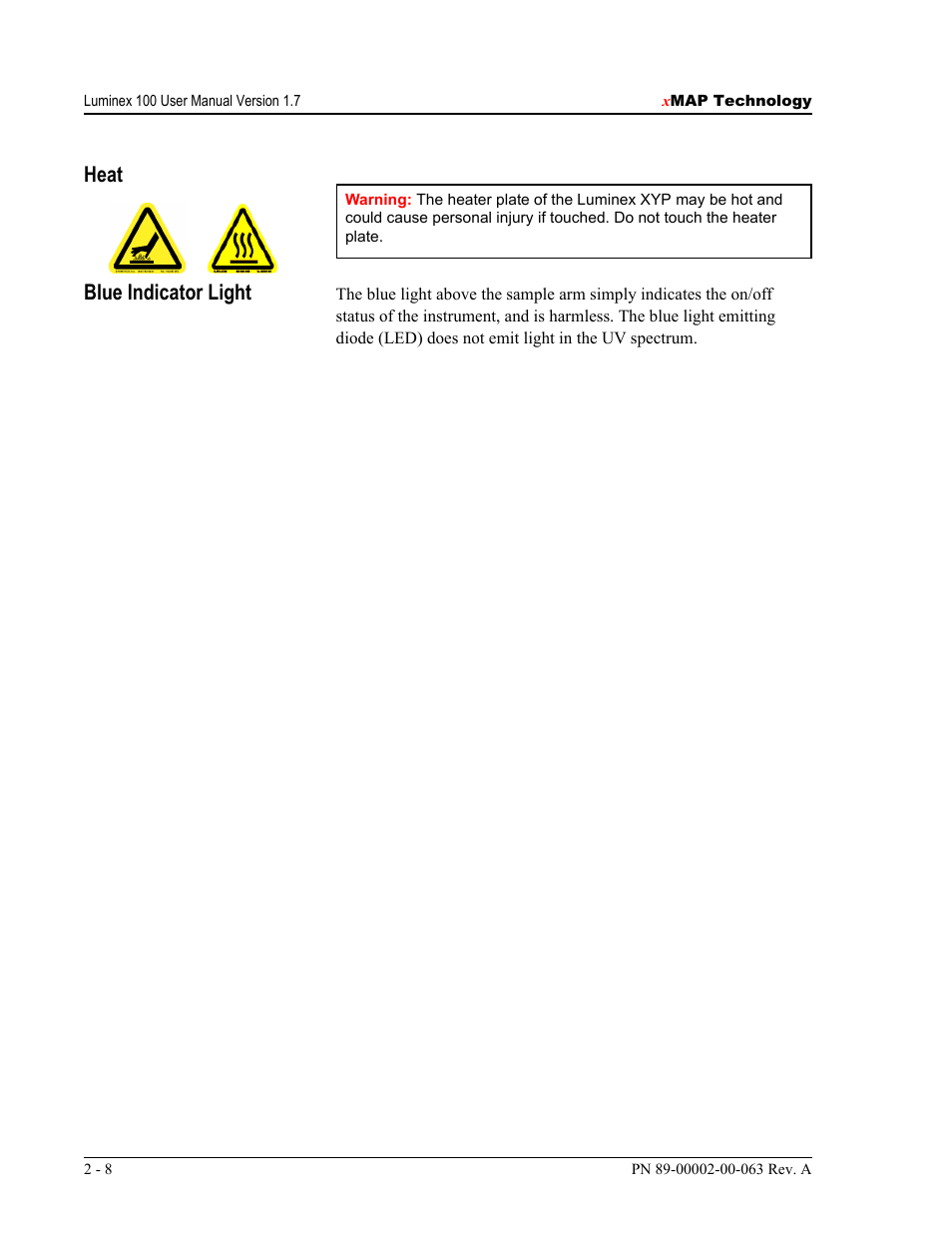 Heat blue indicator light | Luminex 100 User Manual Version 1.7 User Manual | Page 24 / 146