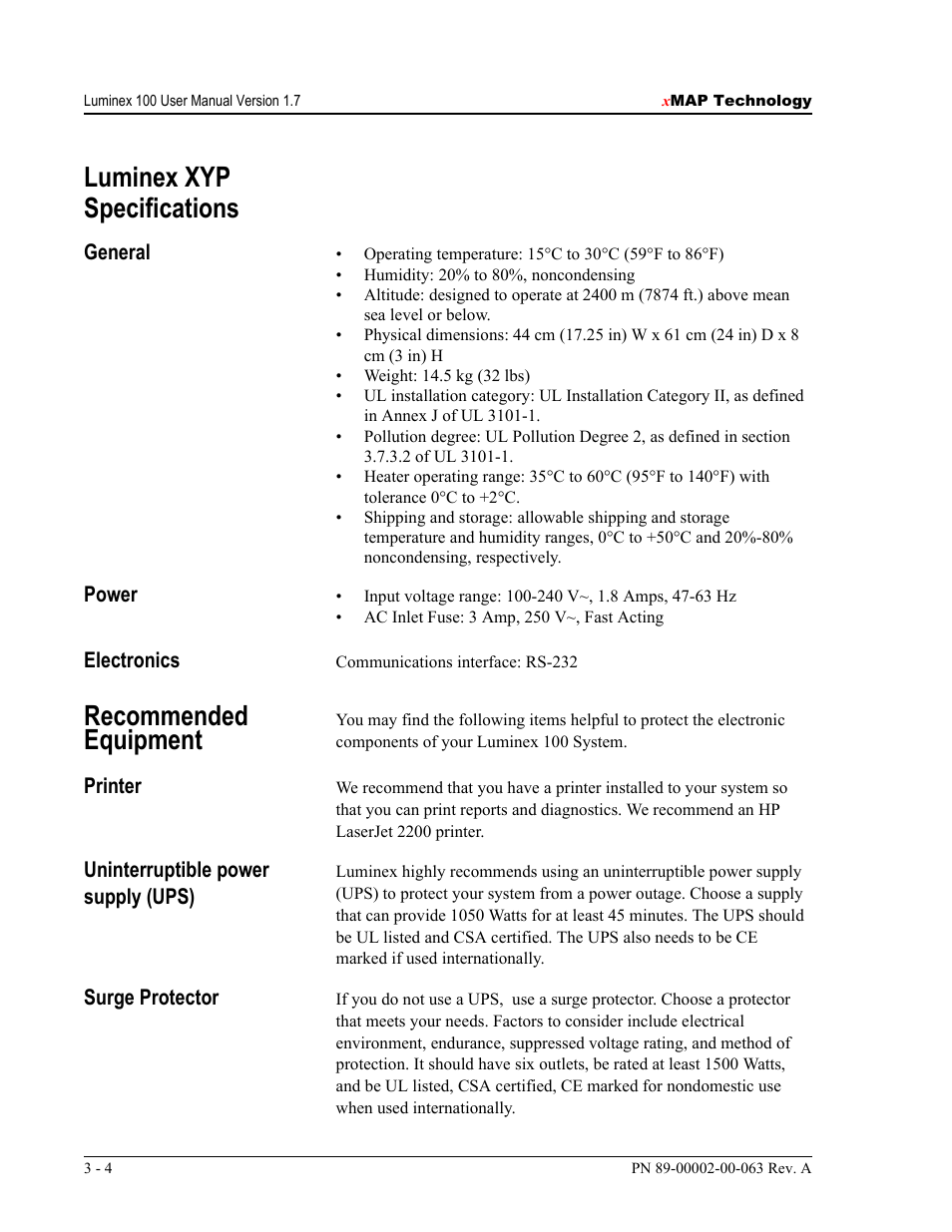 Luminex xyp specifications, Recommended equipment | Luminex 100 User Manual Version 1.7 User Manual | Page 28 / 146