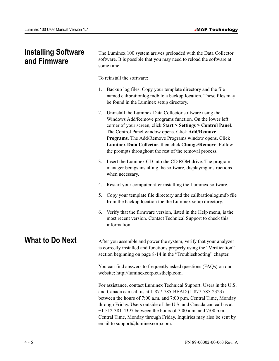 Installing software and firmware, What to do next | Luminex 100 User Manual Version 1.7 User Manual | Page 40 / 146