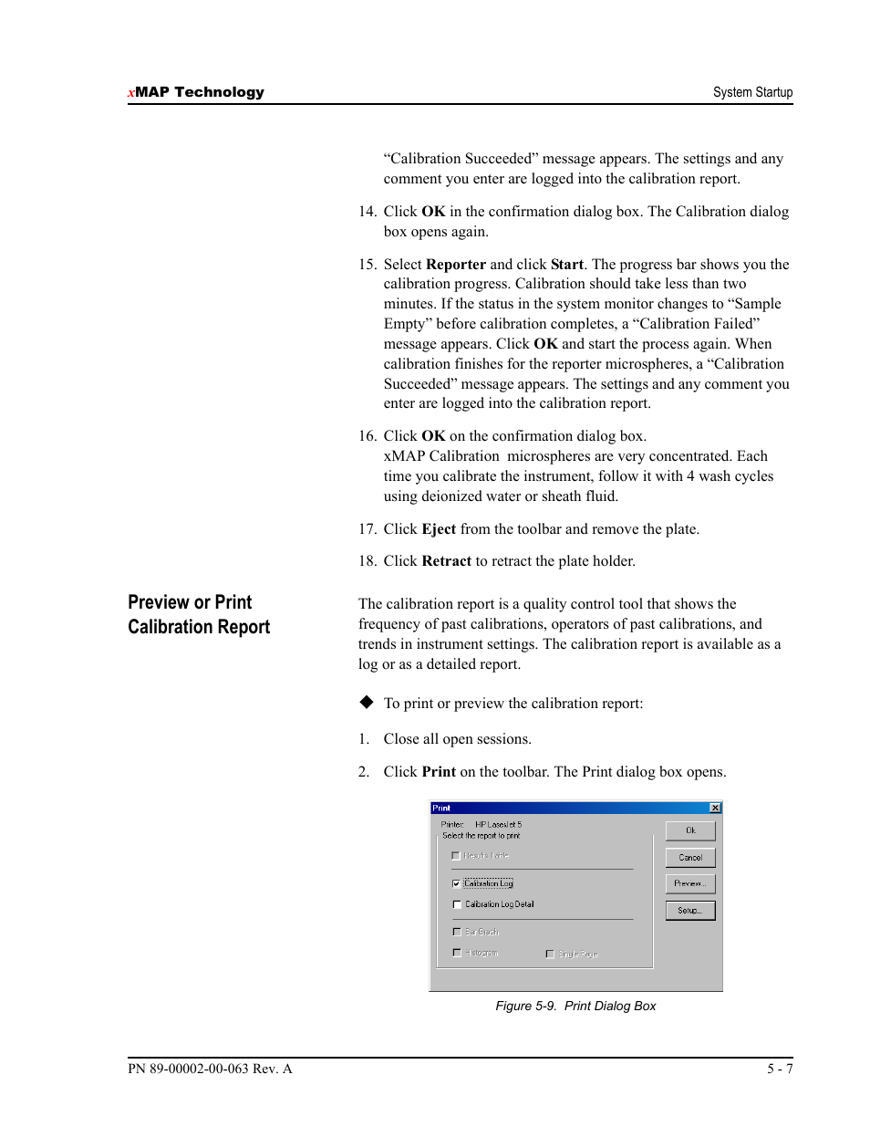 Preview or print calibration report | Luminex 100 User Manual Version 1.7 User Manual | Page 47 / 146