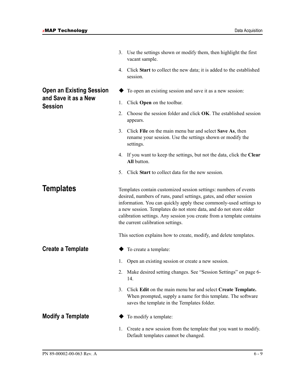 Templates, Create a template, Modify a template | Luminex 100 User Manual Version 1.7 User Manual | Page 59 / 146