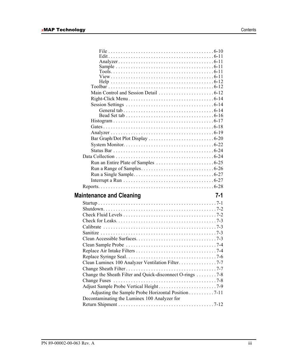 Maintenance and cleaning 7-1 | Luminex 100 User Manual Version 1.7 User Manual | Page 7 / 146
